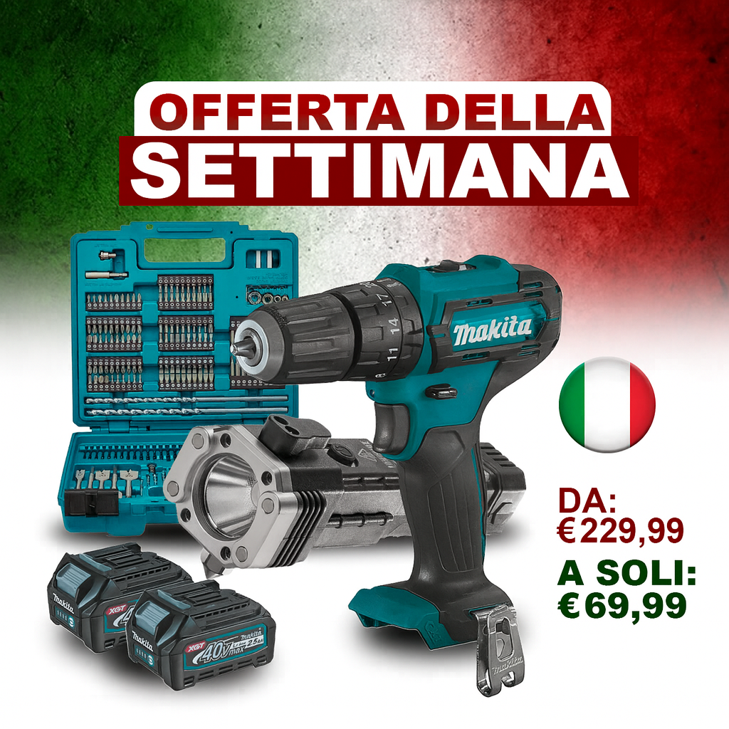 Trapano Avvitatore Professionale 48V | Kit Completo con 2 Batterie + 45 Accessori + Torcia Tattica Omaggio | Potenza e Affidabilità